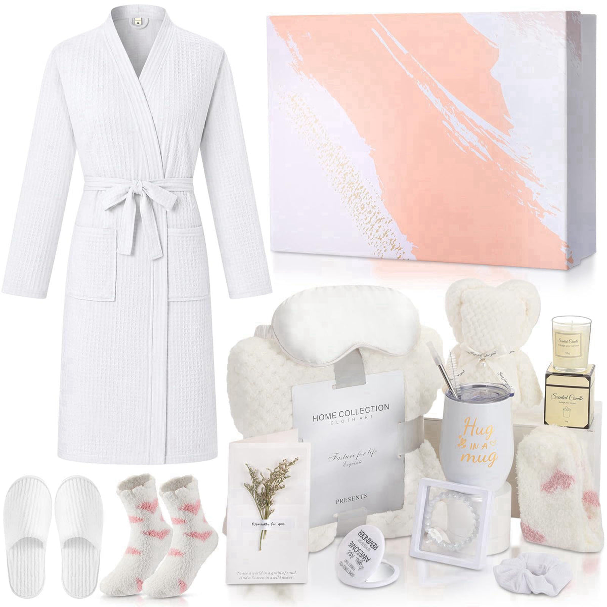 Sieral 14 Pcs Birthday Gifts for Women Care Blanket Gift Set, Plain, White