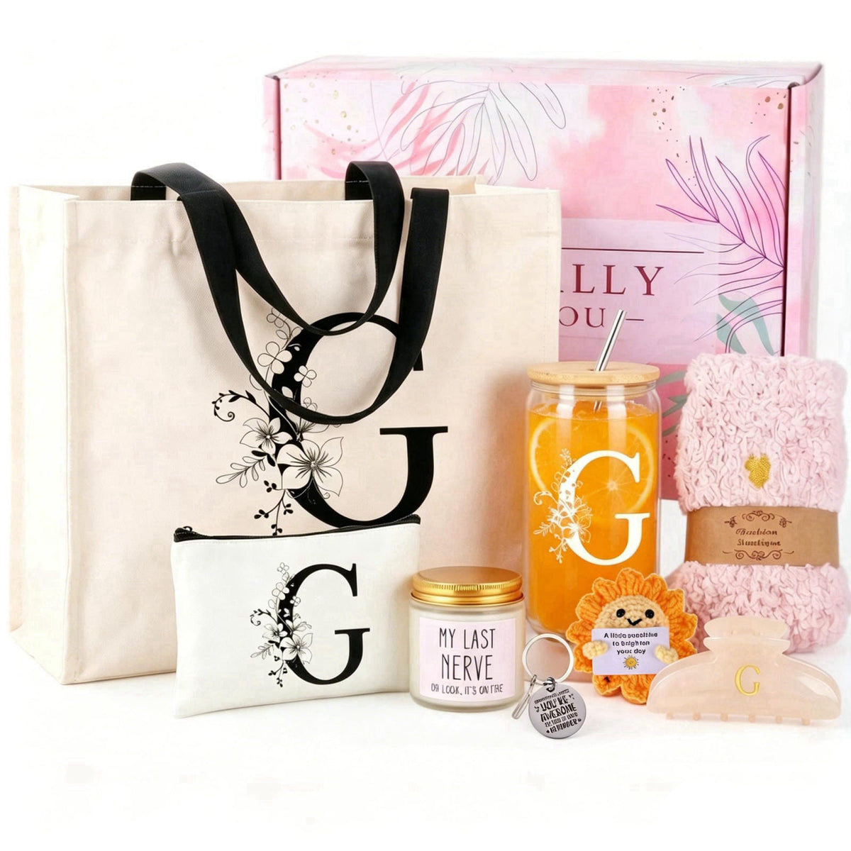 wolmtwang Monogrammed Birthday Gifts for Women Initial Large Canvas Tote Bag Personalized Gift for Mom Aunt Friends Teac