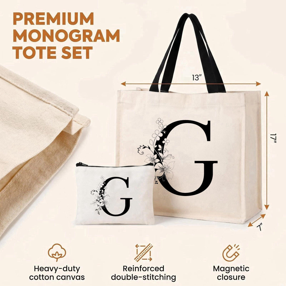 wolmtwang Monogrammed Birthday Gifts for Women Initial Large Canvas Tote Bag Personalized Gift for Mom Aunt Friends Teac