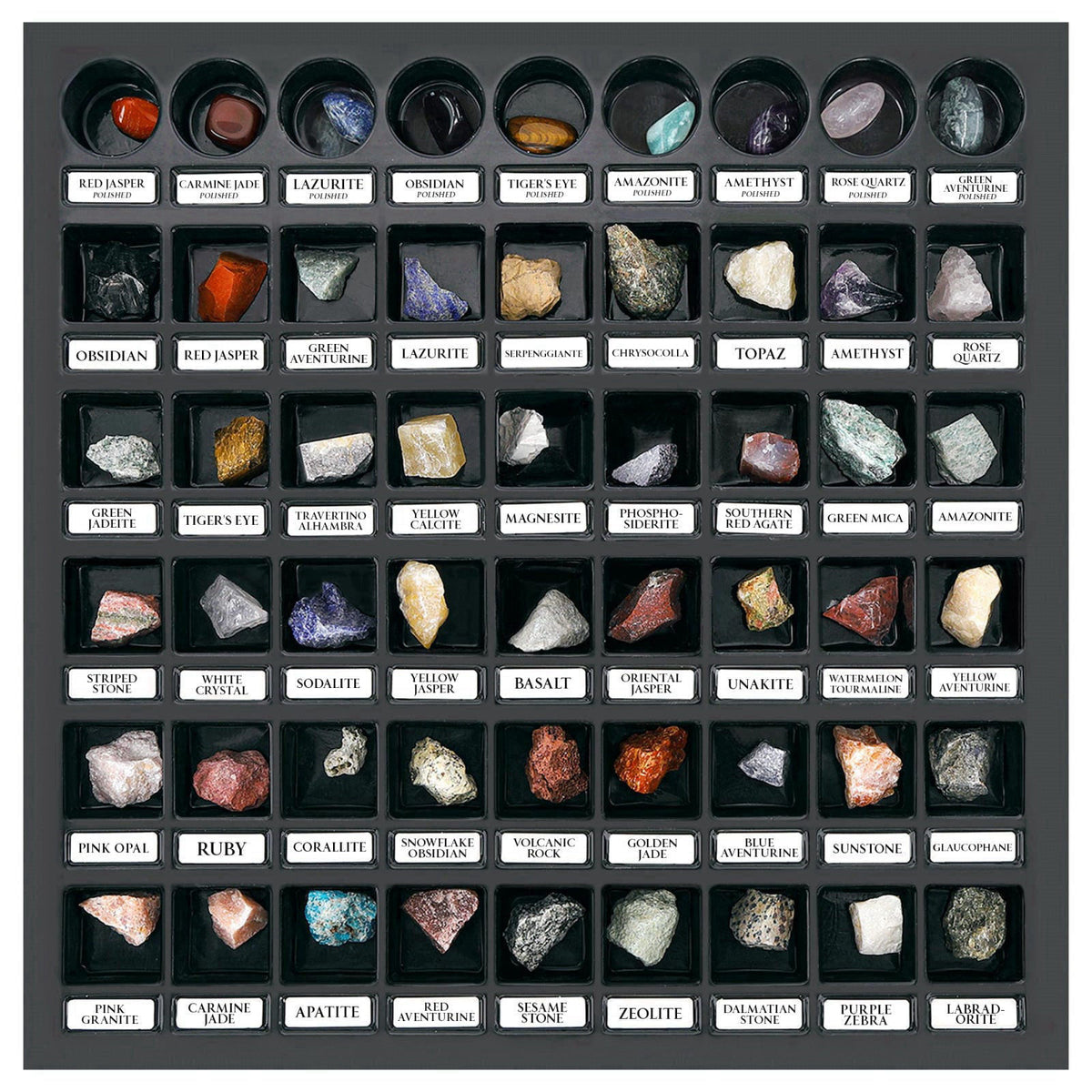 PIBEX Rock Collection Starter Kit, 54 Rocks & Minerals with Name Labels – close-up detail