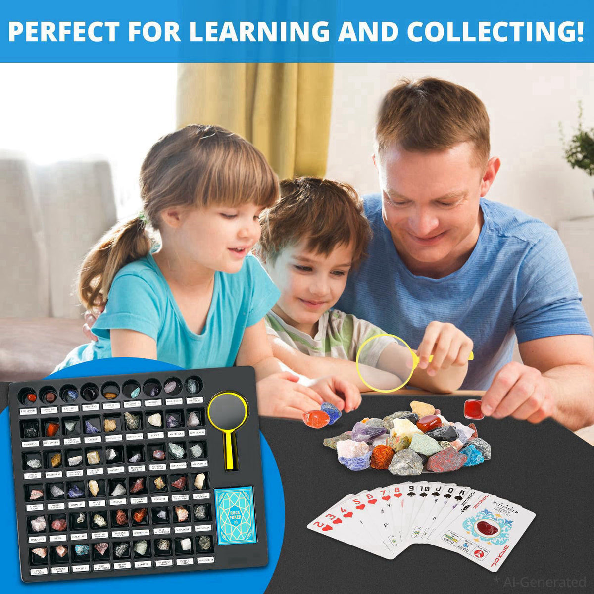 PIBEX Rock Collection Starter Kit, 54 Rocks & Minerals with Name Labels – packaging and label