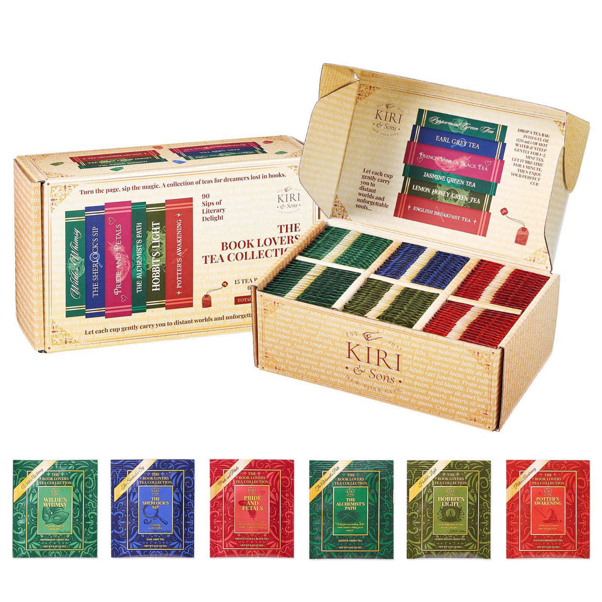 Kiri & Sons Book Lovers Tea Collection Assorted Premium Tea Bags Book-Inspired Gift Box – product photo (Black)