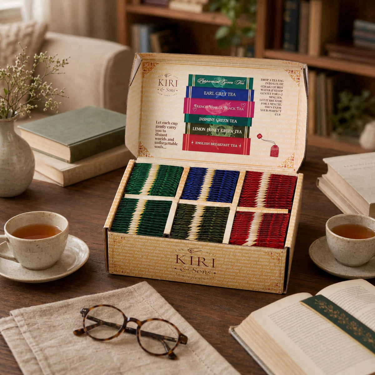 Kiri & Sons Book Lovers Tea Collection Assorted Premium Tea Bags Book-Inspired Gift Box – alternate angle