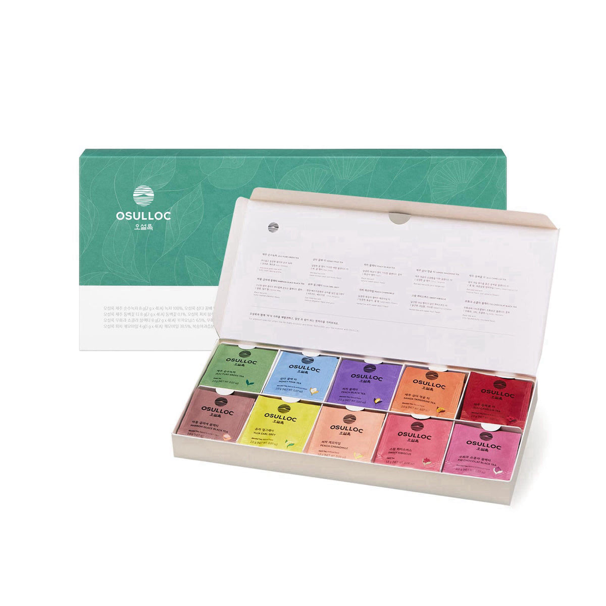 OSULLOC Premium Tea Collection (40 count, 10 flavors x 4 ea), Self Care Sampler Gift Box Variety Pack, Premium Organic P