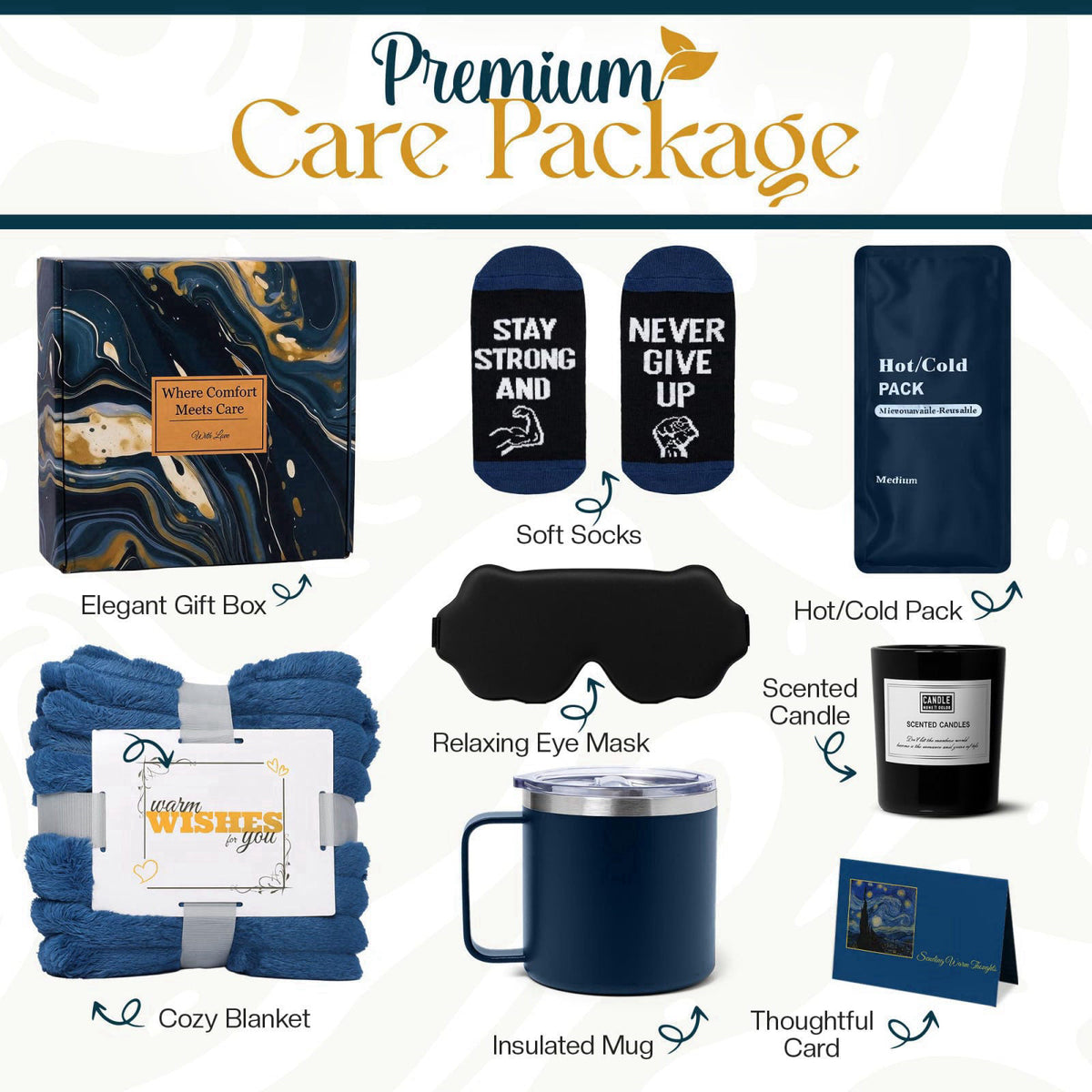 HomeHarbor Collections Get Well Soon Gift Basket Men, Care Package for Men, Get Well Soon Gifts for Man with Hot Cold Pa