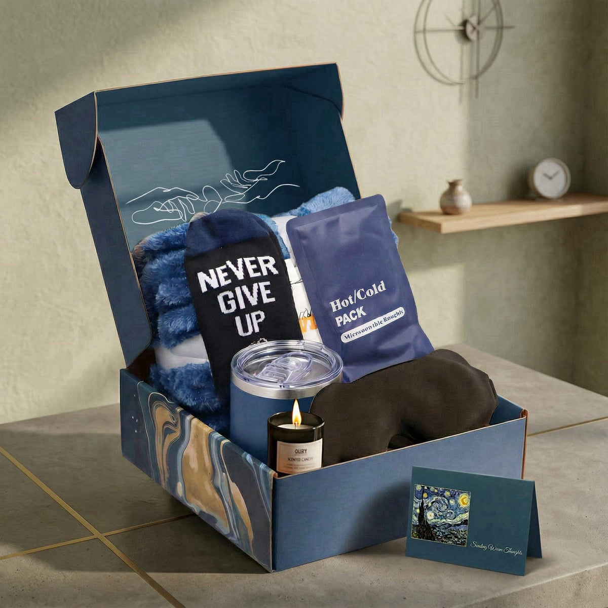 HomeHarbor Collections Get Well Soon Gift Basket Men, Care Package for Men, Get Well Soon Gifts for Man with Hot Cold Pa