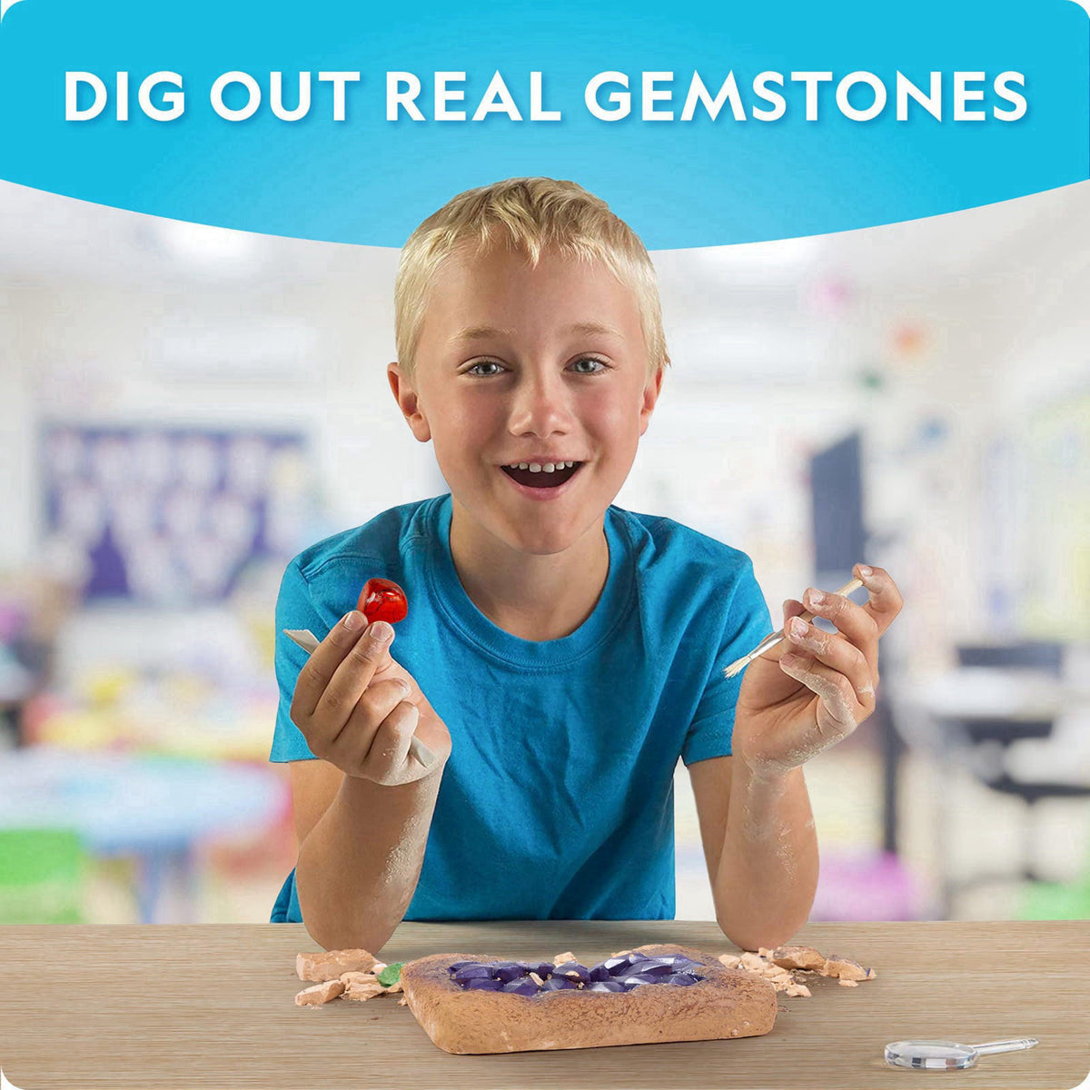 Blue Marble NATIONAL GEOGRAPHIC Mega Gemstone Dig Kit – Dig Up 15 Real Gemstones and Crystals, Science Kit for Kids, Gem