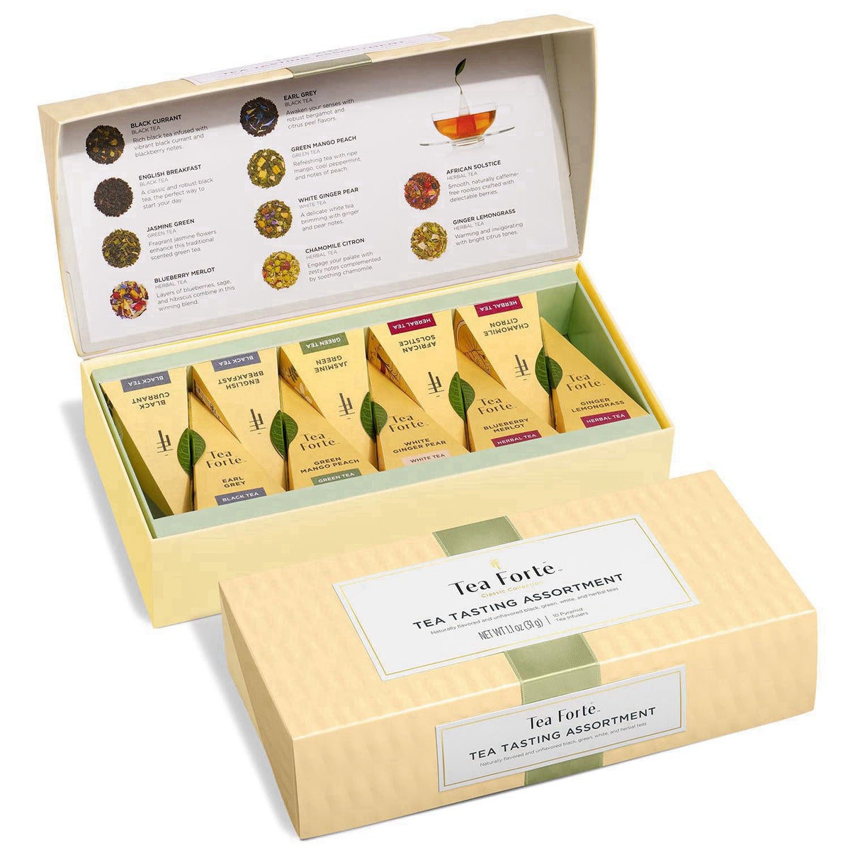 Tea Forte Tea Sampler, 10 Pyramid Infuser Bags, Premium Tea Gift Set – full view