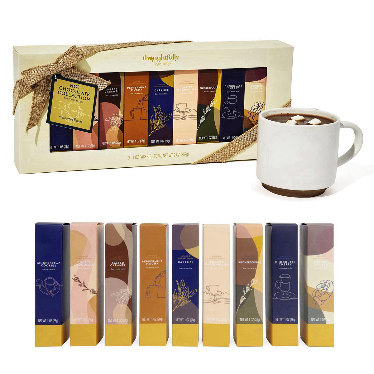 Thoughtfully Hot Chocolate Gift Set, Gourmet Cocoa Mix Collection, Gift Box Set of 9 – close-up detail