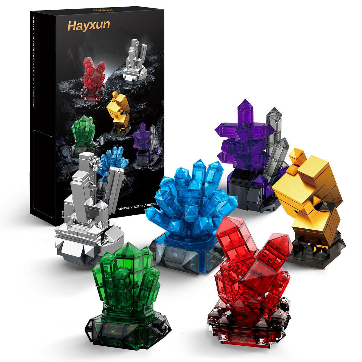 HAYXUN Mineral Building Set for Adults, 564PCS Geology Crystal Collection Kit – product photo (Executive Desk Toys)