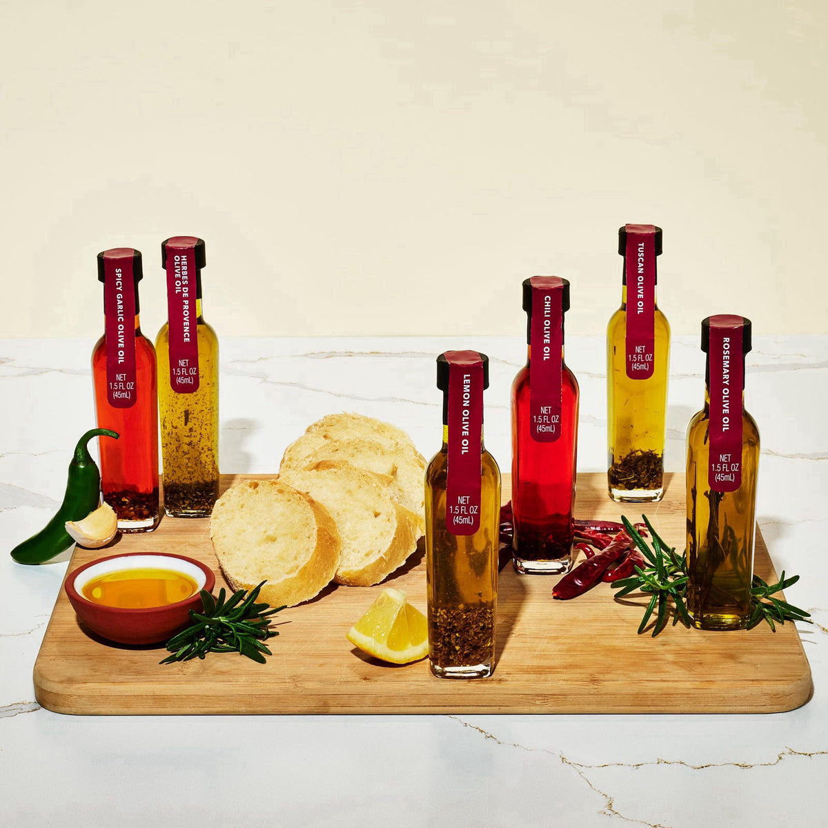 Thoughtfully Spice Infused Olive Oil Gift Set, Spanish Extra Virgin Collection, Set of 6 – full view