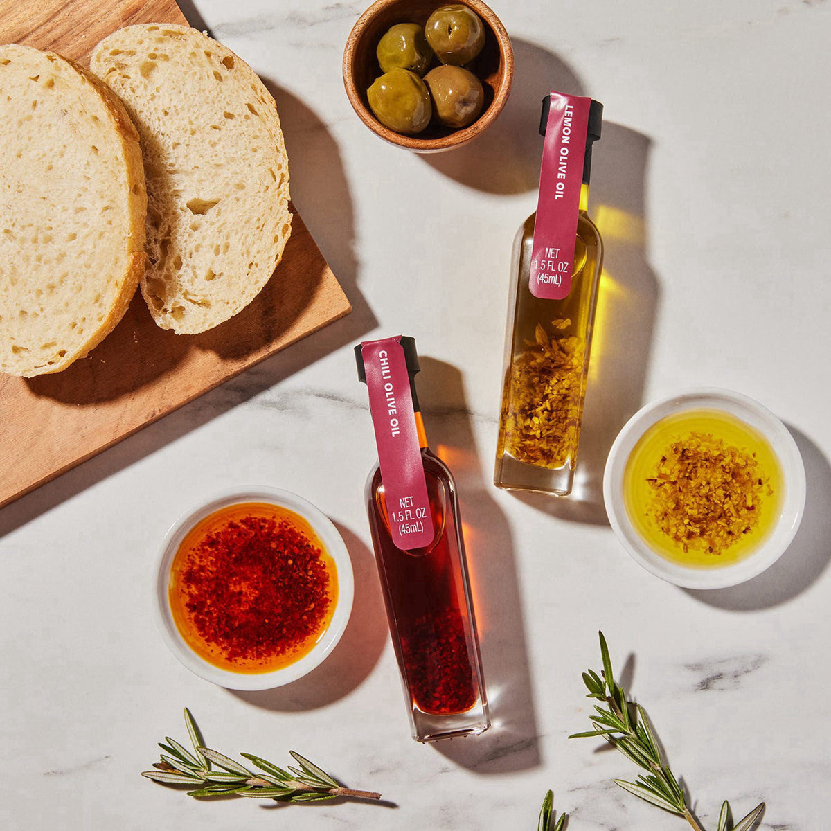 Thoughtfully Spice Infused Olive Oil Gift Set, Spanish Extra Virgin Collection, Set of 6 – back view and specifications