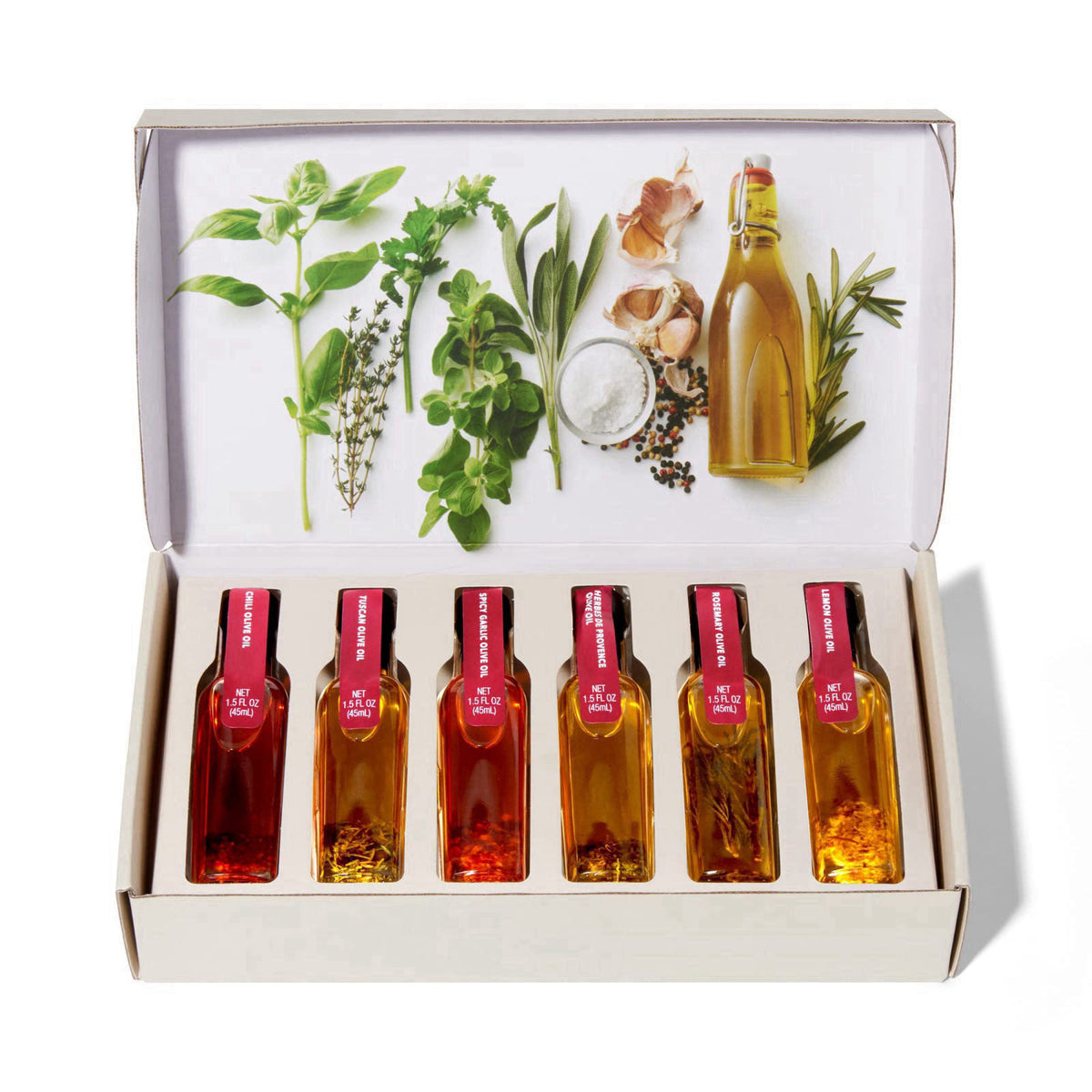 Thoughtfully Spice Infused Olive Oil Gift Set, Spanish Extra Virgin Collection, Set of 6 – alternate angle