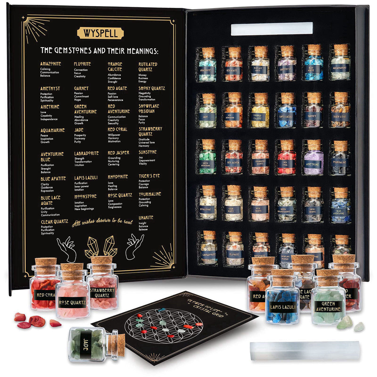 Wyspell Healing Сrystals in Spell Jars 30 PCS - Real Witchcraft Mini Gemstones – product photo (Healing Crystals)