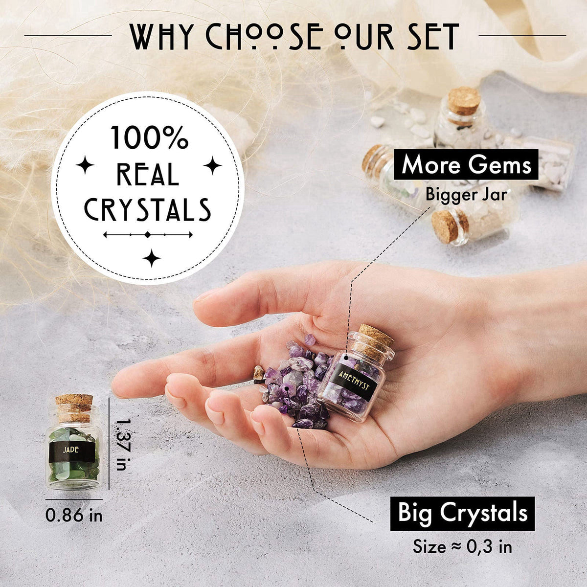 Wyspell Healing Сrystals in Spell Jars 30 PCS - Real Witchcraft Mini Gemstones – full view