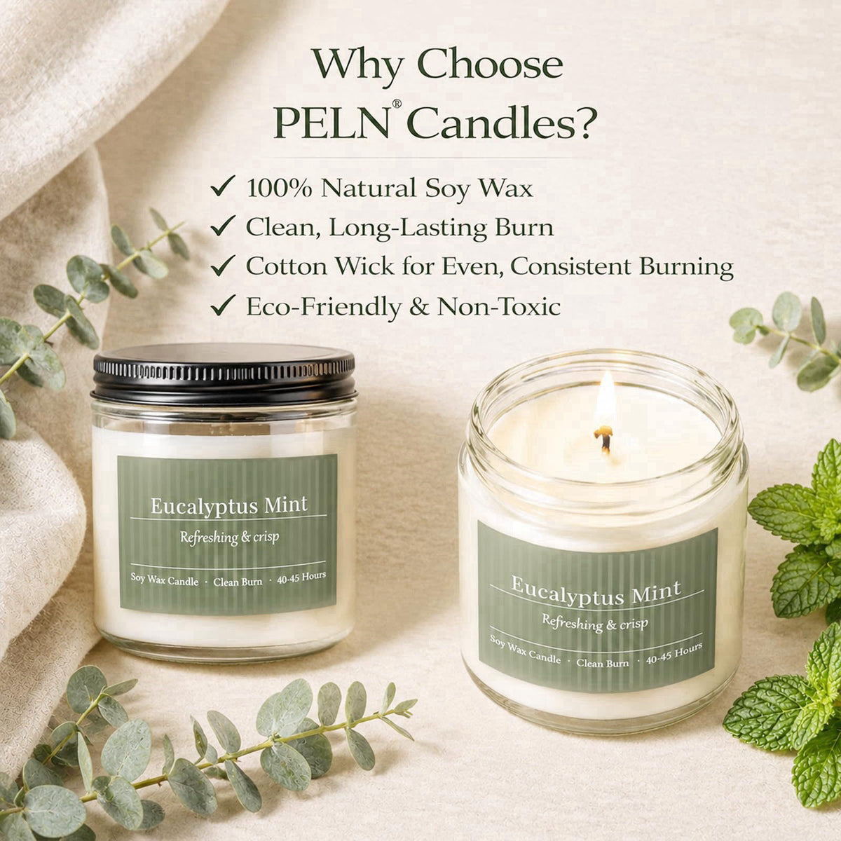 PELN Scented Candles Gift Set,6 Pack Spring Summer Soy Wax Aromatherapy Candles – back view and specifications