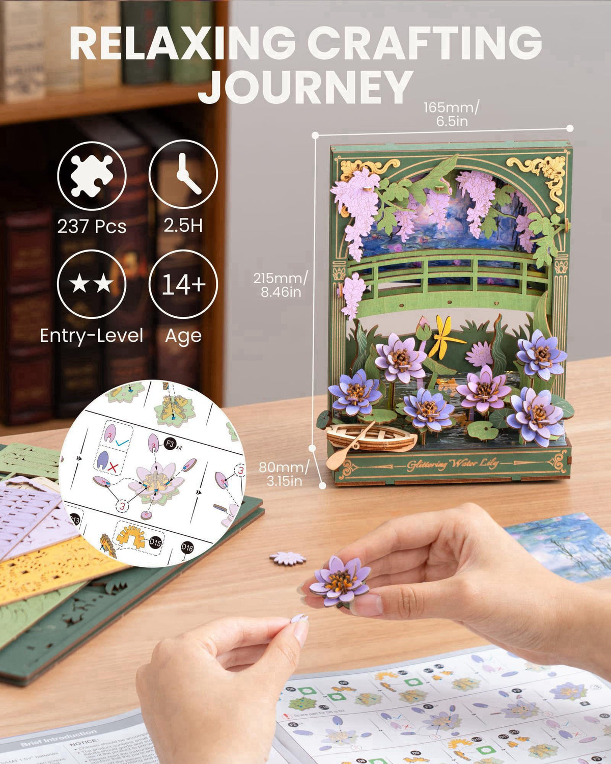 rowood Water Lily 3D Puzzle Building Set with LED,DIY Monet Wall Art Craft Kits for Adults,Home Decor Botanical Collecti
