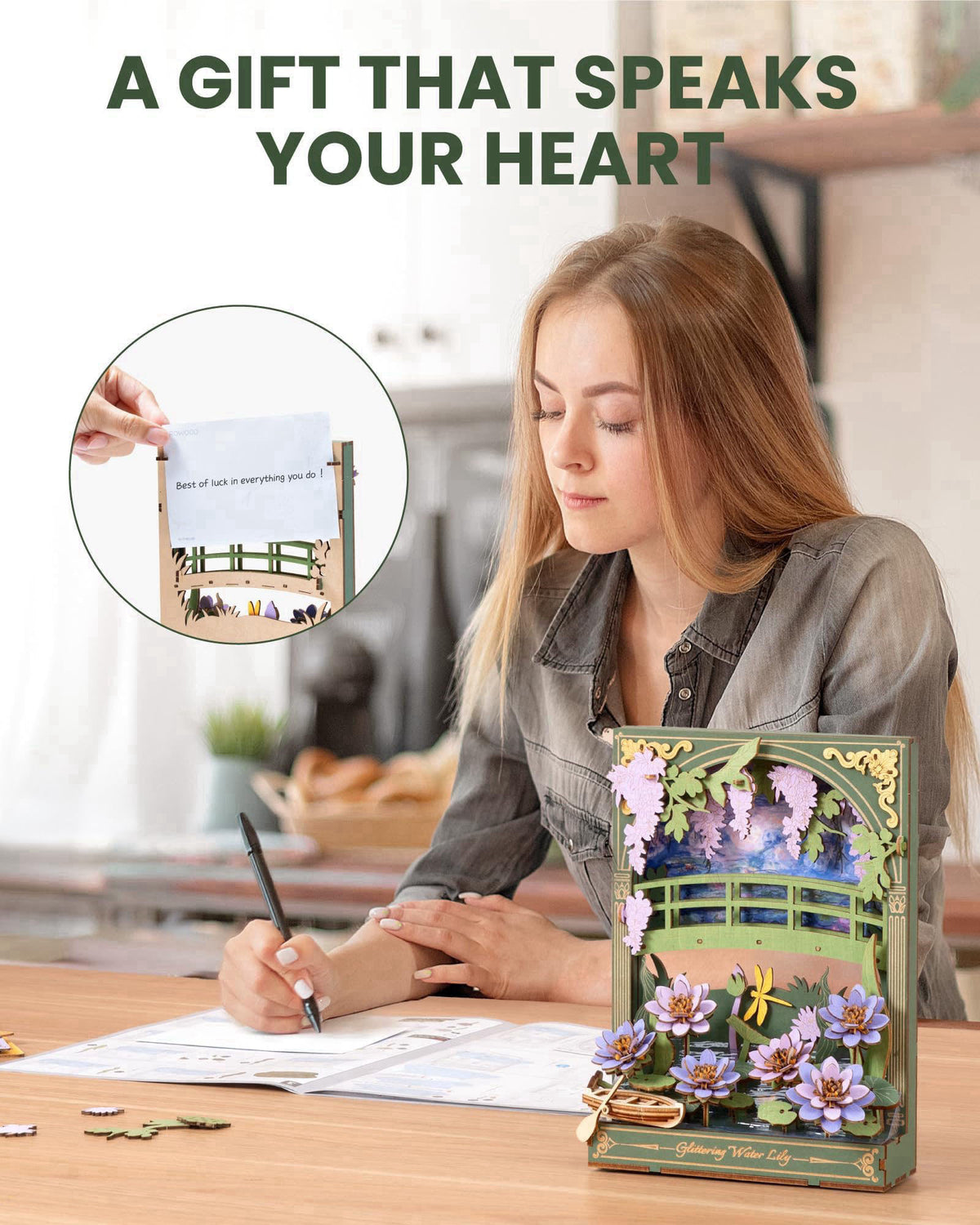 rowood Water Lily 3D Puzzle Building Set with LED,DIY Monet Wall Art Craft Kits for Adults,Home Decor Botanical Collecti