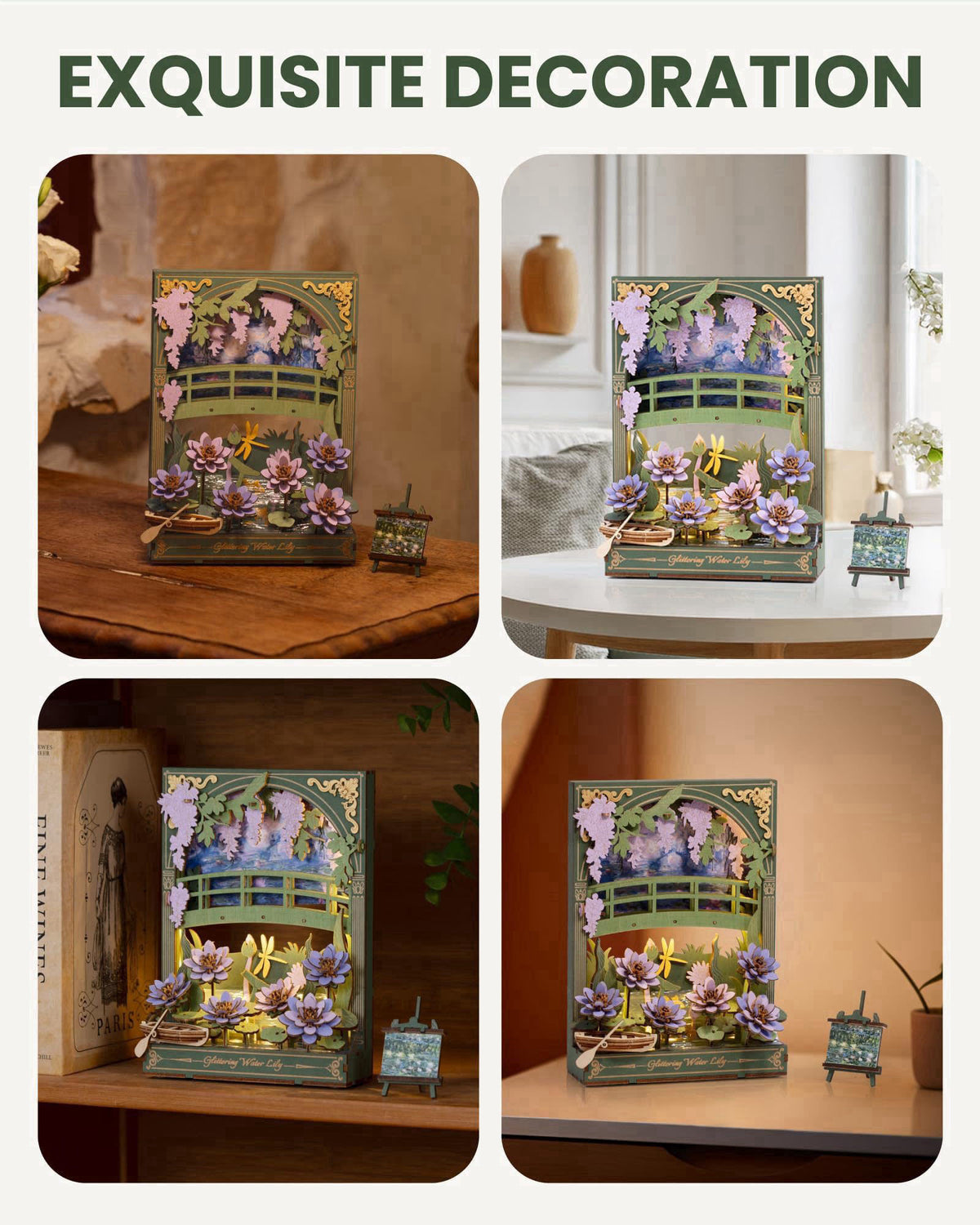 rowood Water Lily 3D Puzzle Building Set with LED,DIY Monet Wall Art Craft Kits for Adults,Home Decor Botanical Collecti