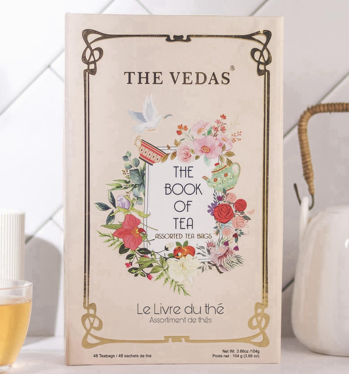The Vedas Book Of Tea | Assorted Tea Bags Gift Box | 12 Exotic Herbal Tea Blends In Handcrafted Cotton Tea Bags & Pyrami