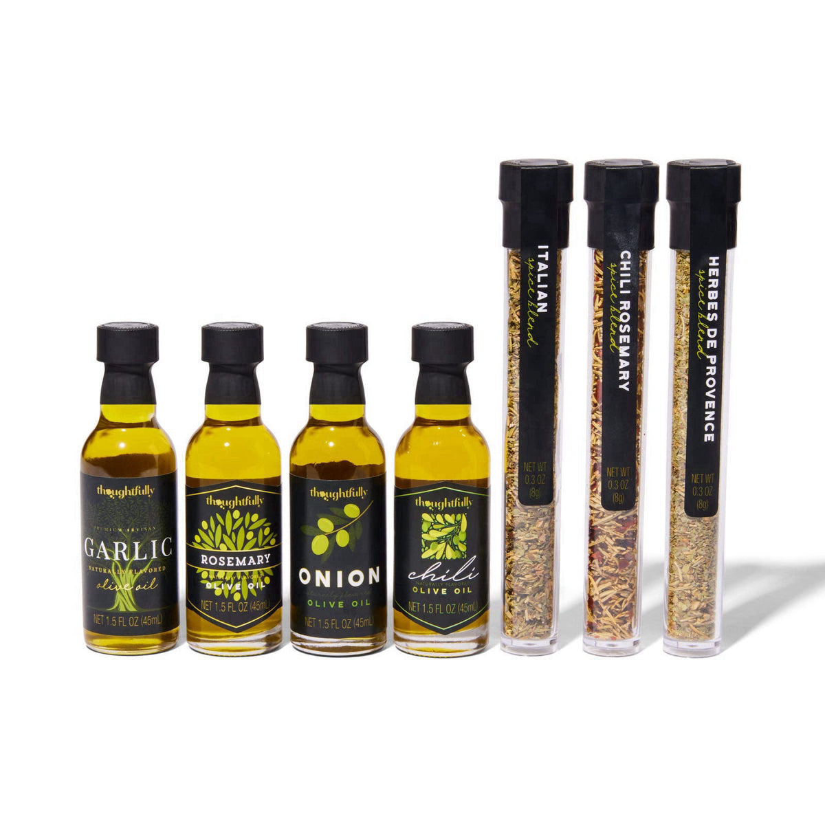 Thoughtfully Olive Oil Spice Infusion Gift Set, Cold Pressed Spanish Collection, Set of 7 – close-up detail