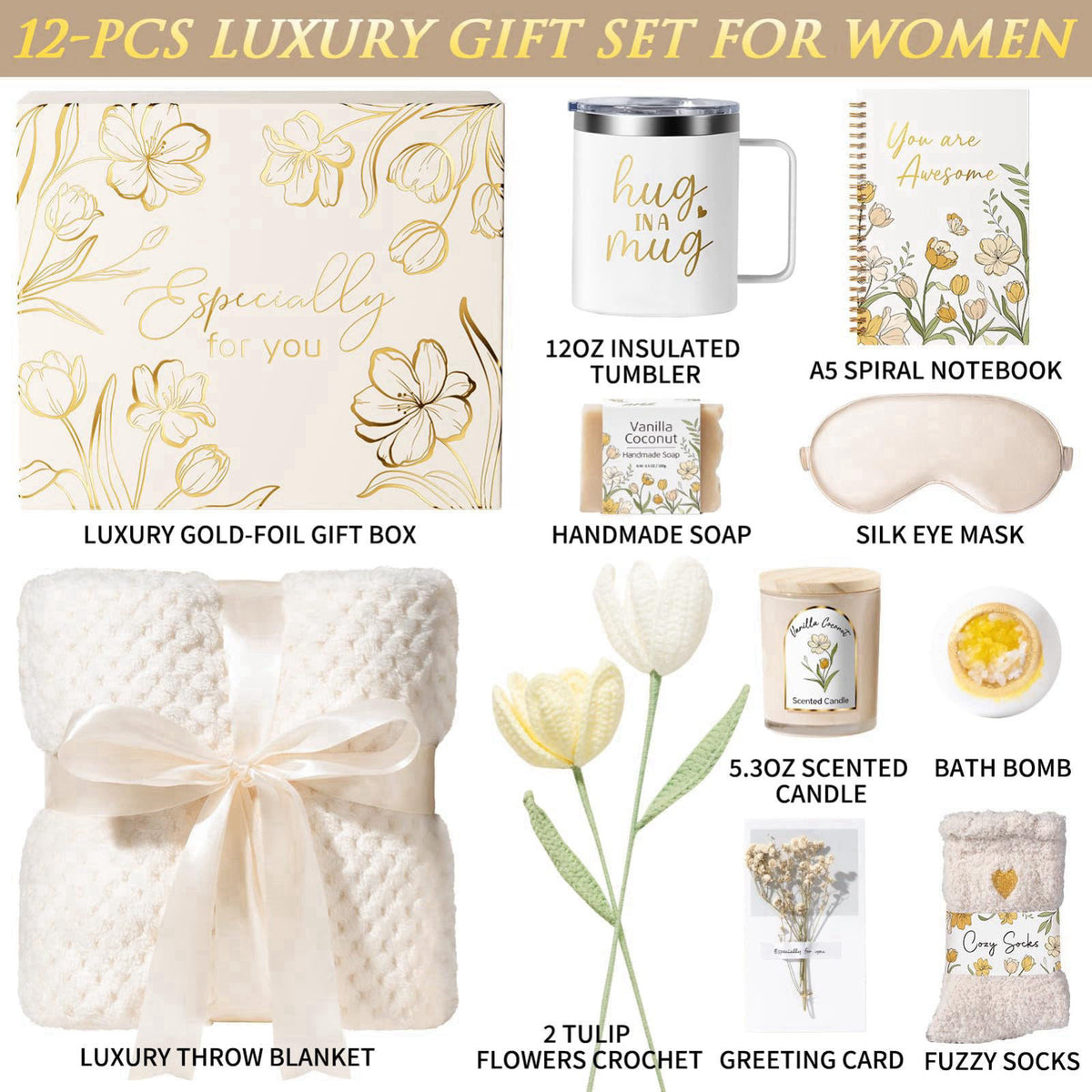 MAYICIVO Christmas Birthday Gifts for Women Self Care Package Get Well Gifts Baskets – packaging and label