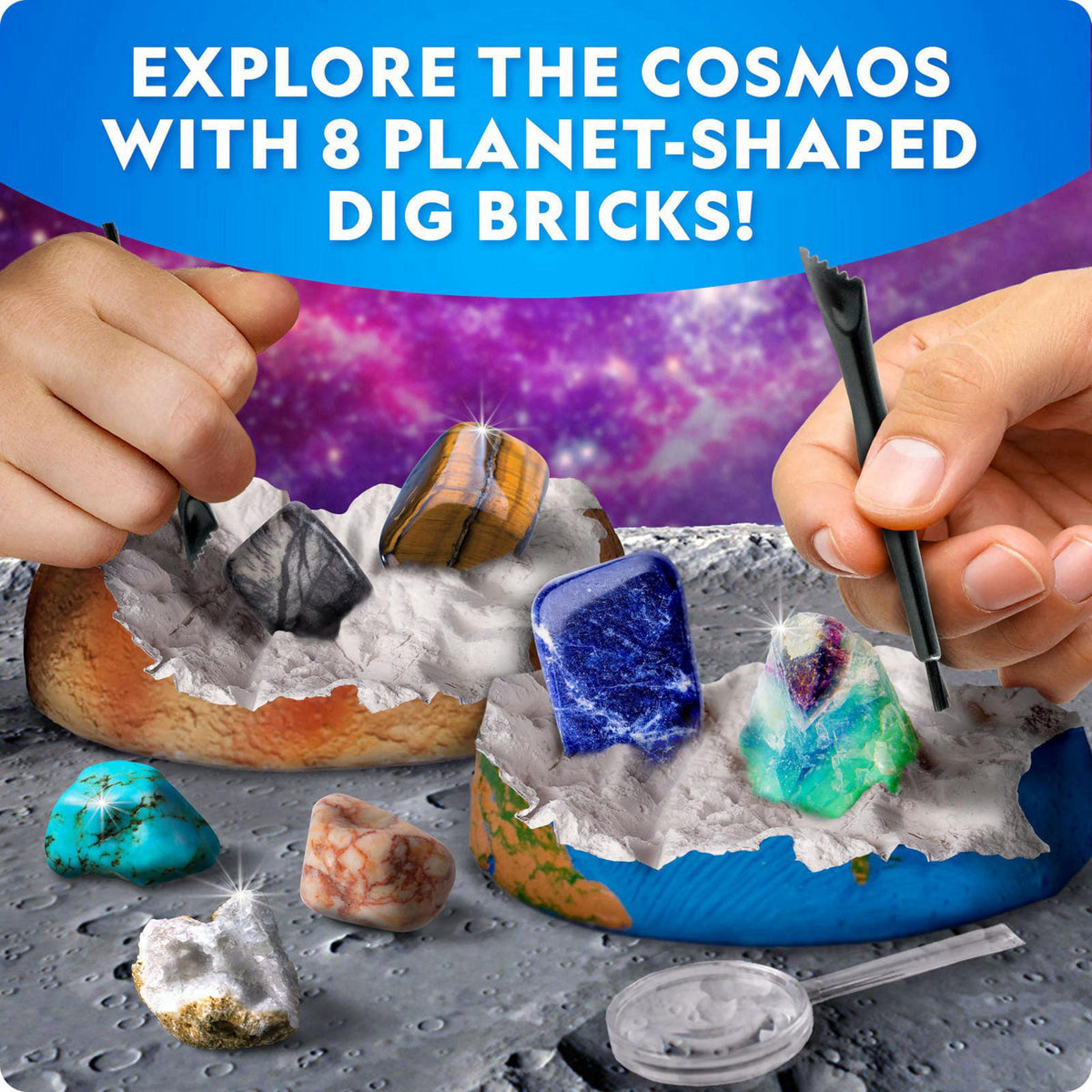 Blue Marble National Geographic Space Gemstone Dig Kit with 16 Real Specimens – close-up detail