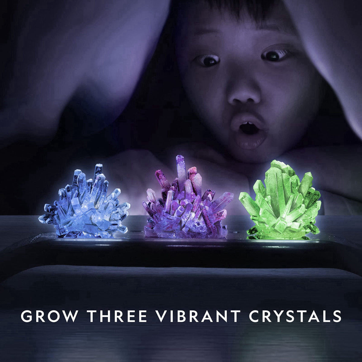 NATIONAL GEOGRAPHIC Crystal Growing Kit - 3 Vibrant Colored Crystals to Grow with Light-Up Display Stand, Science Toy fo