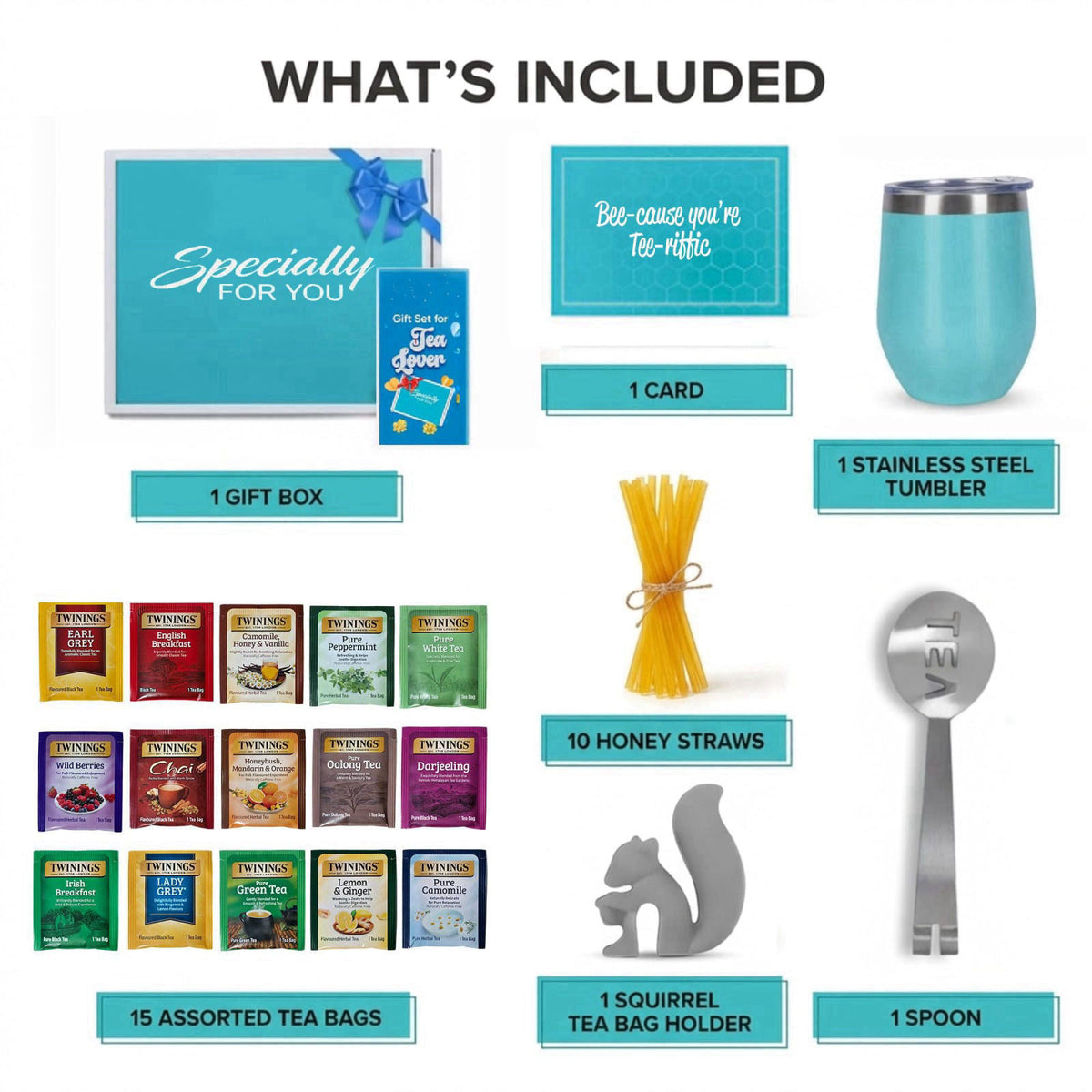 Modern Elegance Tea Tumbler Gift Set for Women, Teal – full view