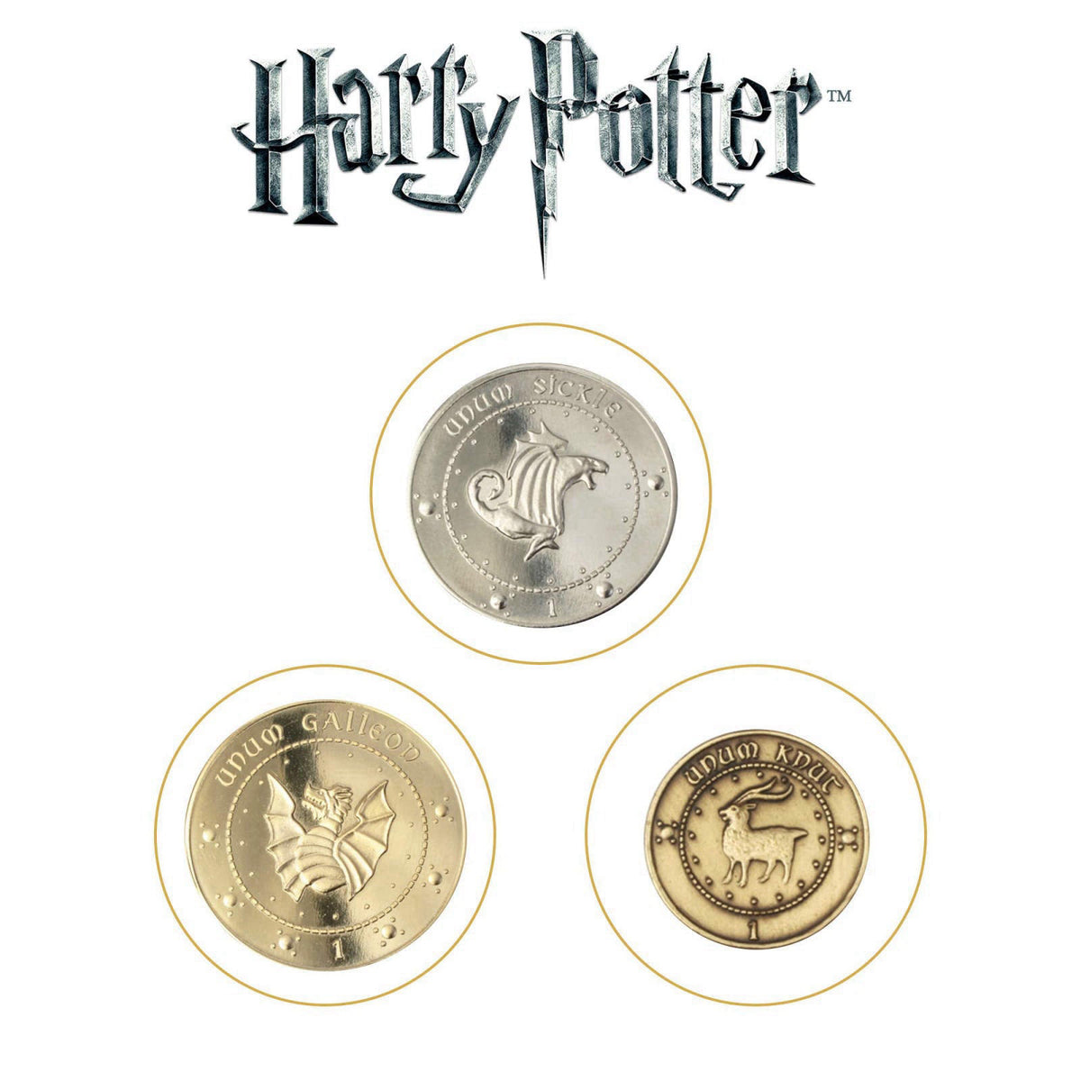 The Noble Collection The Gringotts Bank Coin Collection – back view and specifications