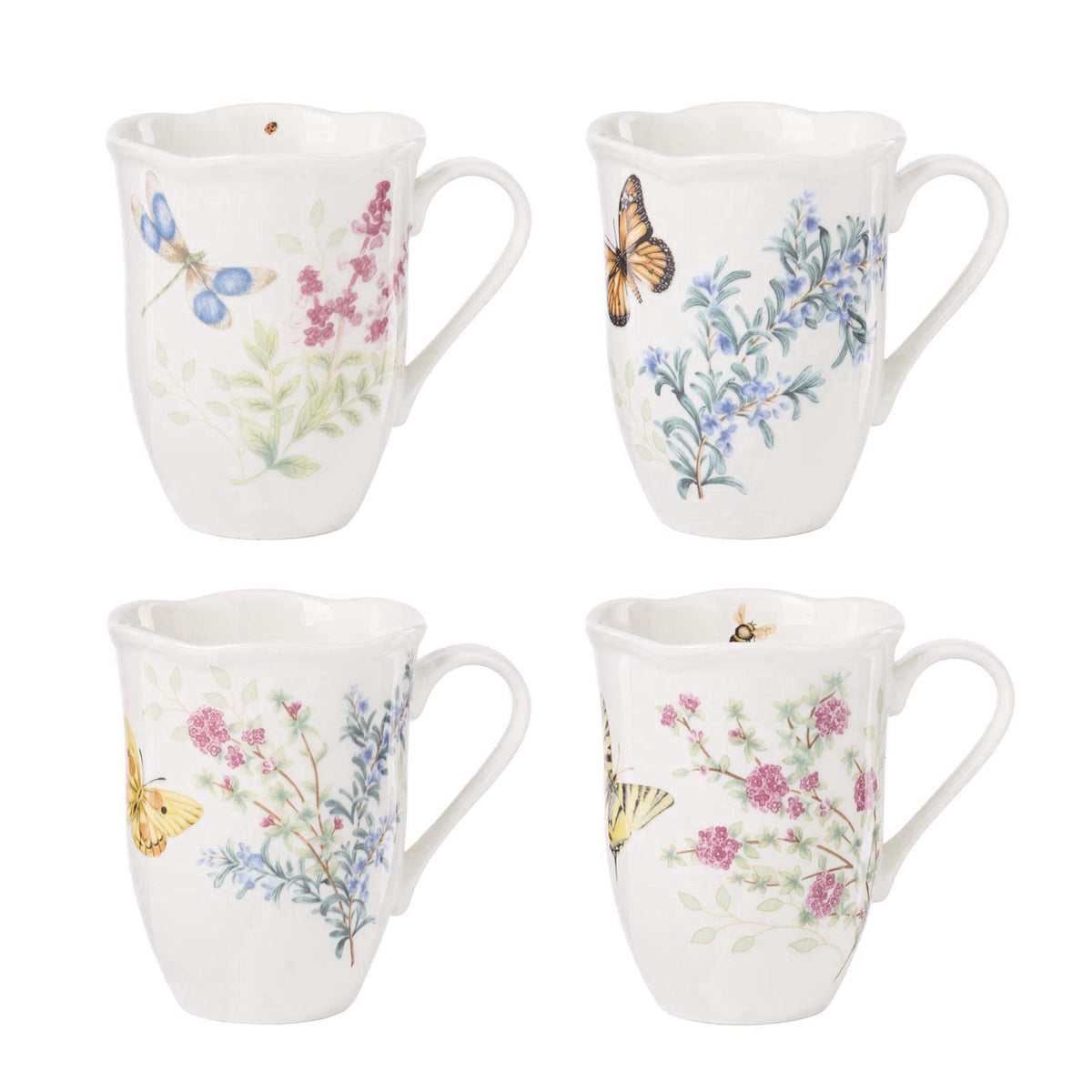 Lenox Butterfly Meadow Herbs Porcelain Mug Set for 4, 12oz – product photo (Coffee Cups &amp; Mugs)