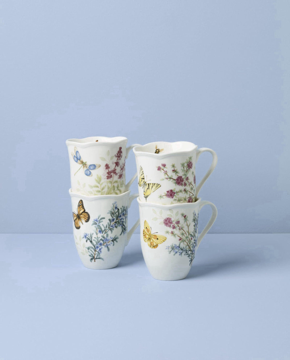 Lenox Butterfly Meadow Herbs Porcelain Mug Set for 4, 12oz – packaging and label