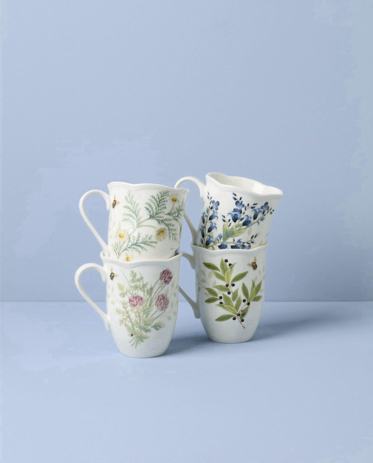 Lenox Butterfly Meadow Herbs Porcelain Mug Set for 4, 12oz – full view