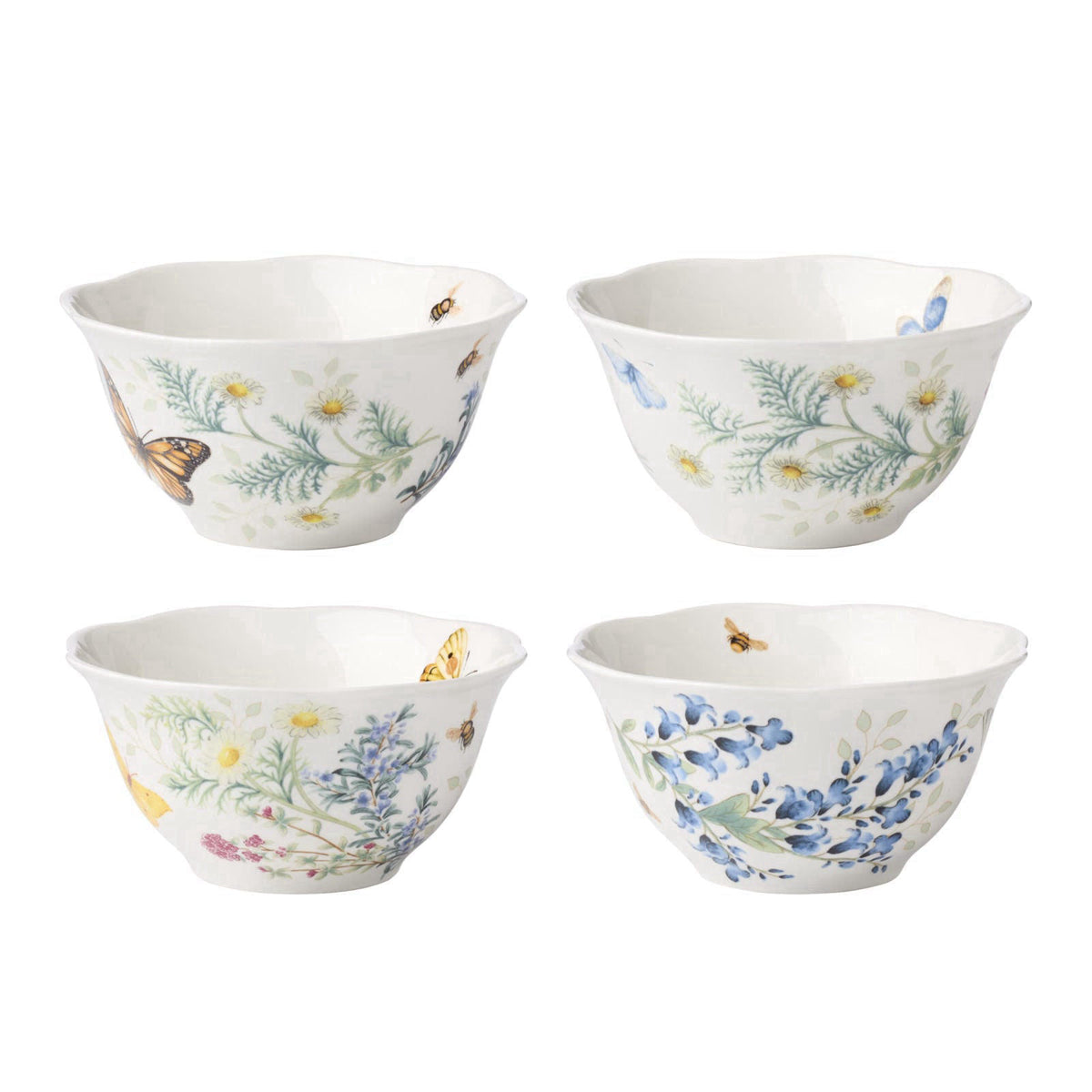 Lenox Butterfly Meadow Herbs Porcelain Mug Set for 4, 12oz – back view and specifications