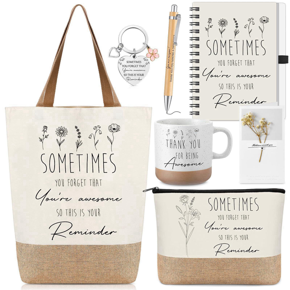 Suclain 7 Pcs Thank You Gifts, Awesome Keychain Notebook Mug Bag Coworker