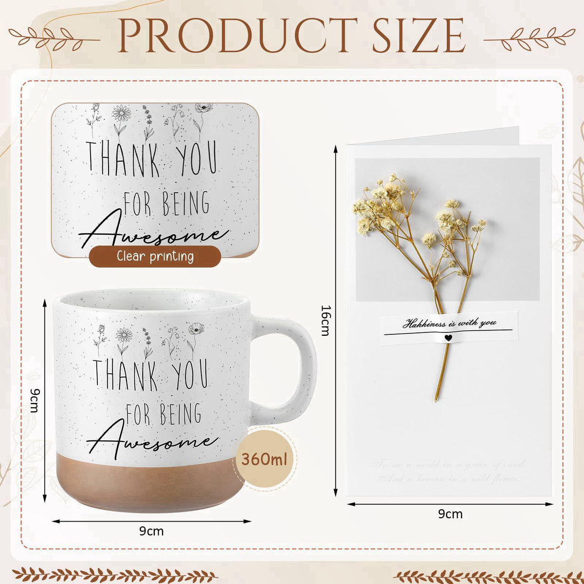 Suclain 7 Pcs Thank You Gifts, Awesome Keychain Notebook Mug Bag Coworker – back view and specifications