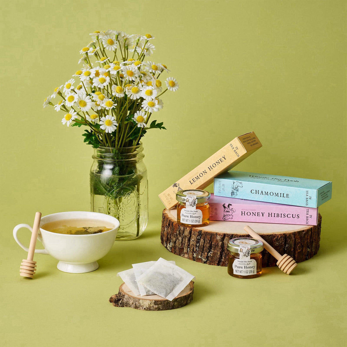 Thoughtfully Winnie-the-Pooh Tea & Honey Gift Set, 12 Tea Bags, 2 Honey Jars – full view