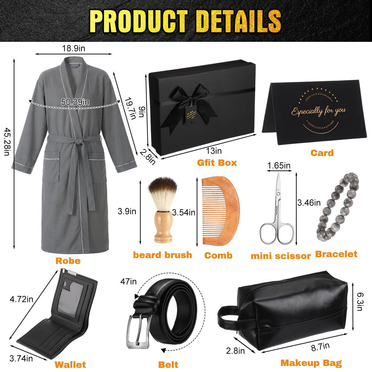 Shyyween 10 Pcs Birthday Gifts for Men Beard Care Set, Piping, Gray – close-up detail