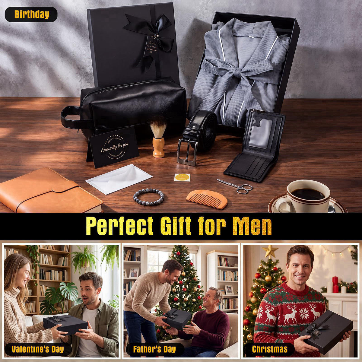Shyyween 10 Pcs Birthday Gifts for Men Beard Care Set, Piping, Gray – packaging and label