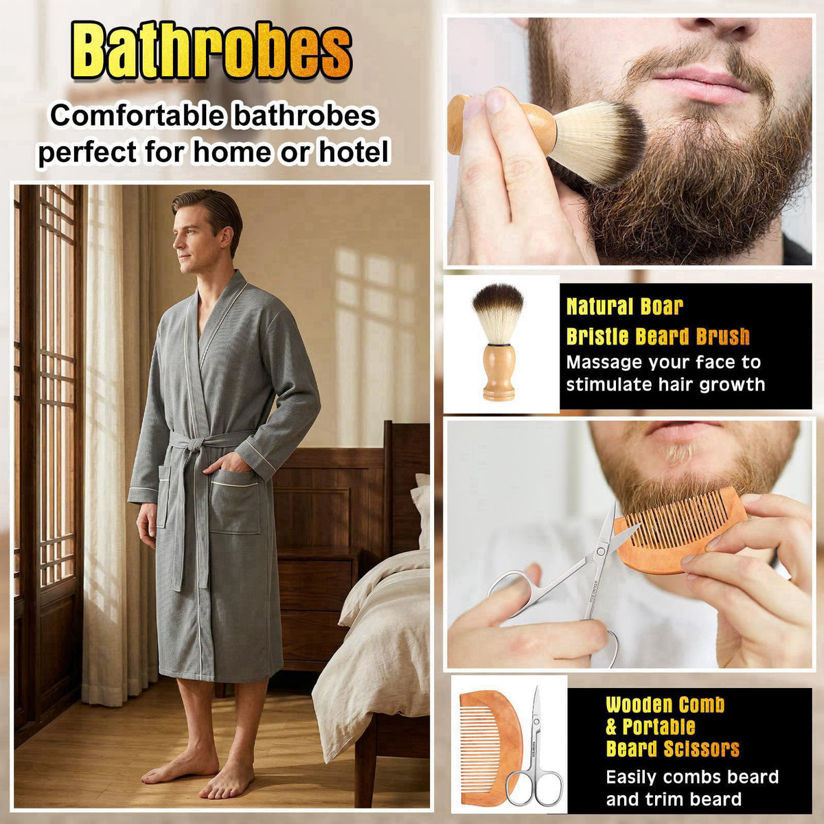 Shyyween 10 Pcs Birthday Gifts for Men Beard Care Set, Piping, Gray – back view and specifications