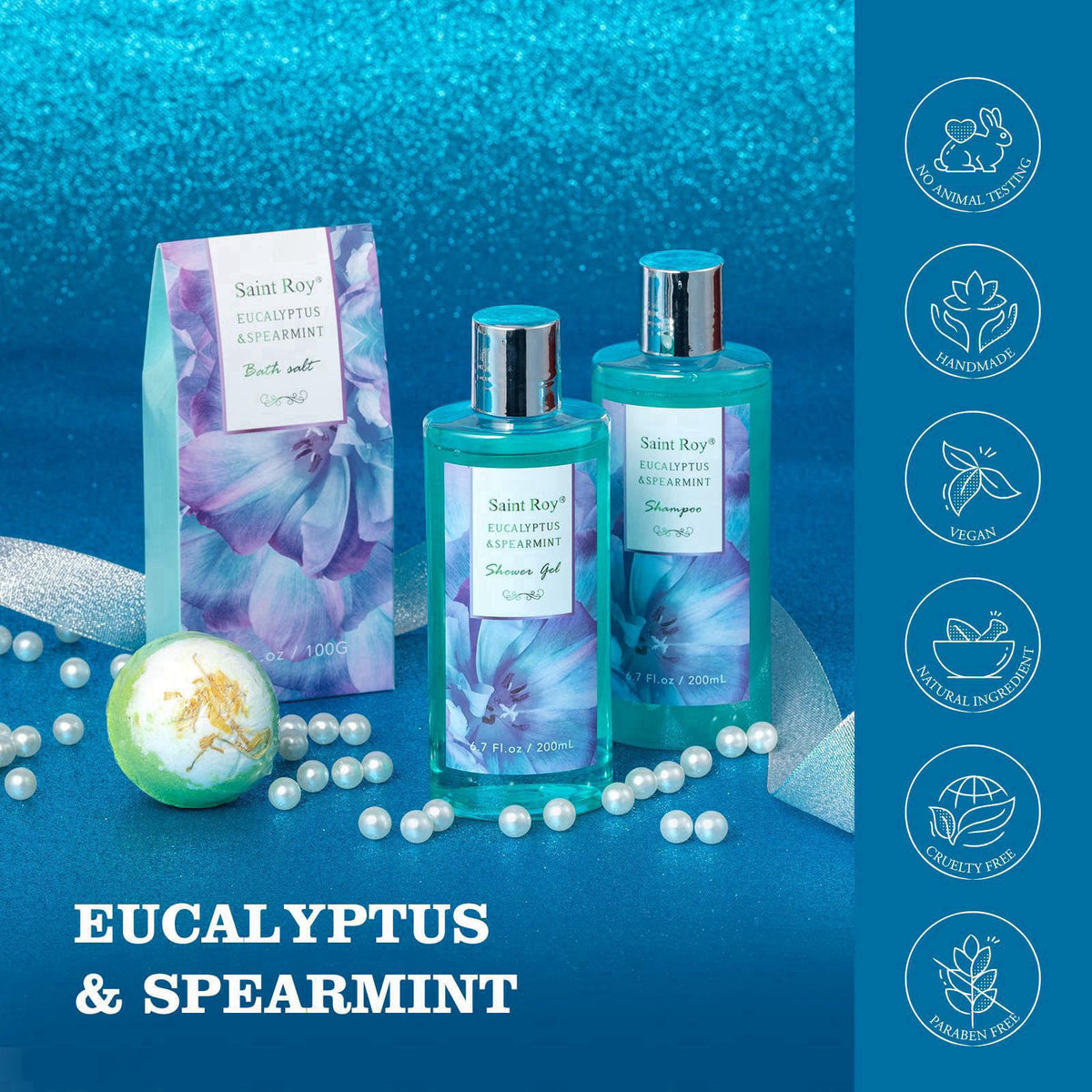 Saint Roy Bath and Body Basket Set, EUCALYPTUS & Mint Spa Gift Basket for Women – alternate angle