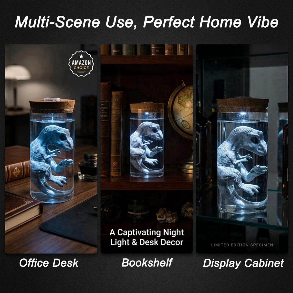 ARTOMIDE Dinosaur Table Lamp, Tyrannosaurus LED Ambient Night Light – back view and specifications