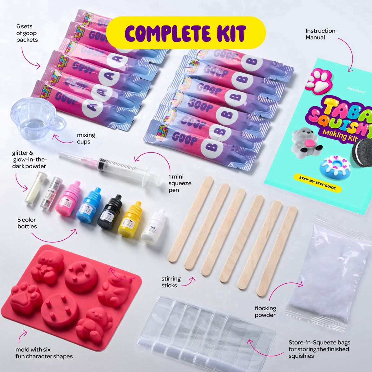 Dan&Darci Taba Squishy Making Kit for Kids - Squishies Craft Kits - Gifts for Girls – back view and specifications