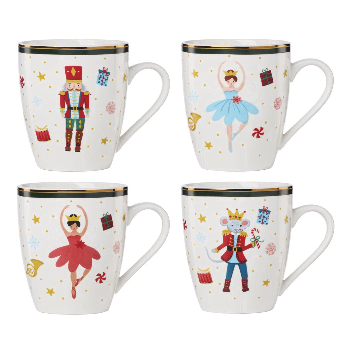Lenox Nutcracker Ballet Christmas Porcelain Mug Set for 4, 13oz – Multicolor, Porcelain