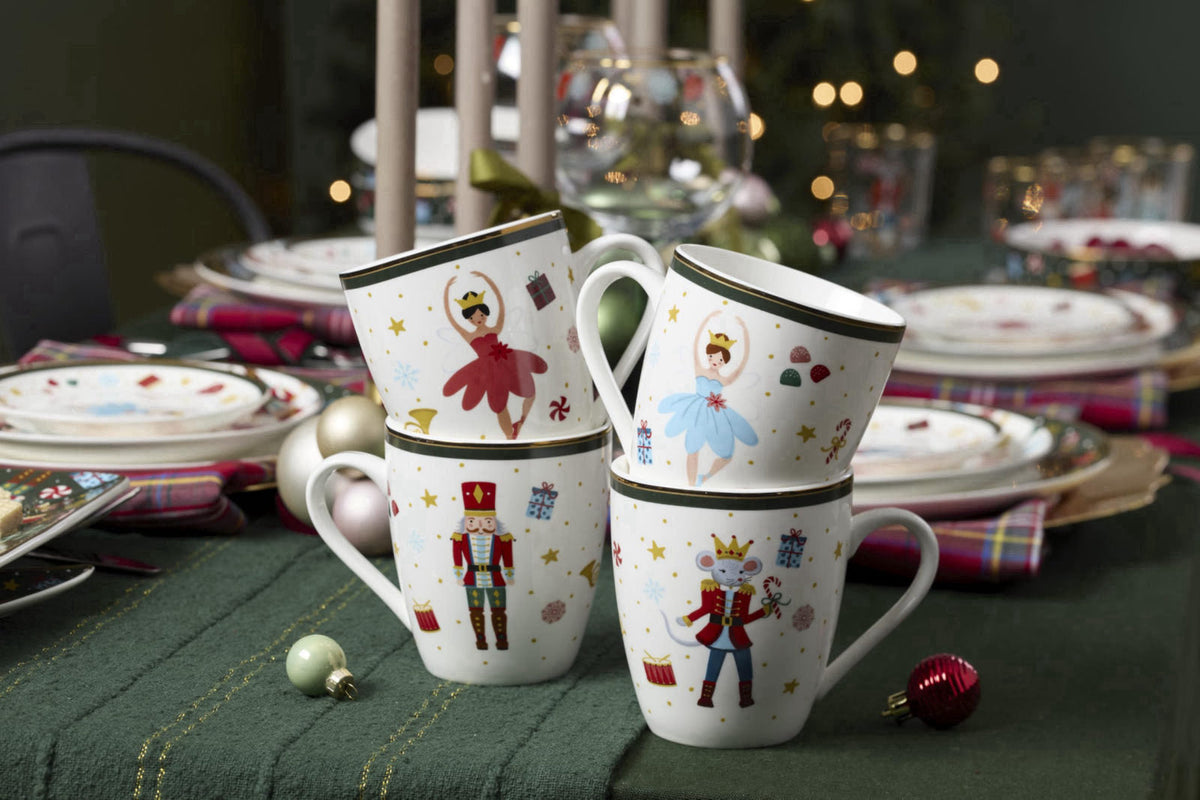 Lenox Nutcracker Ballet Christmas Porcelain Mug Set for 4, 13oz – close-up detail in Multicolor