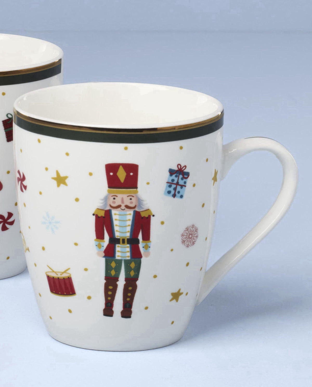 Lenox Nutcracker Ballet Christmas Porcelain Mug Set for 4, 13oz – back view and specifications