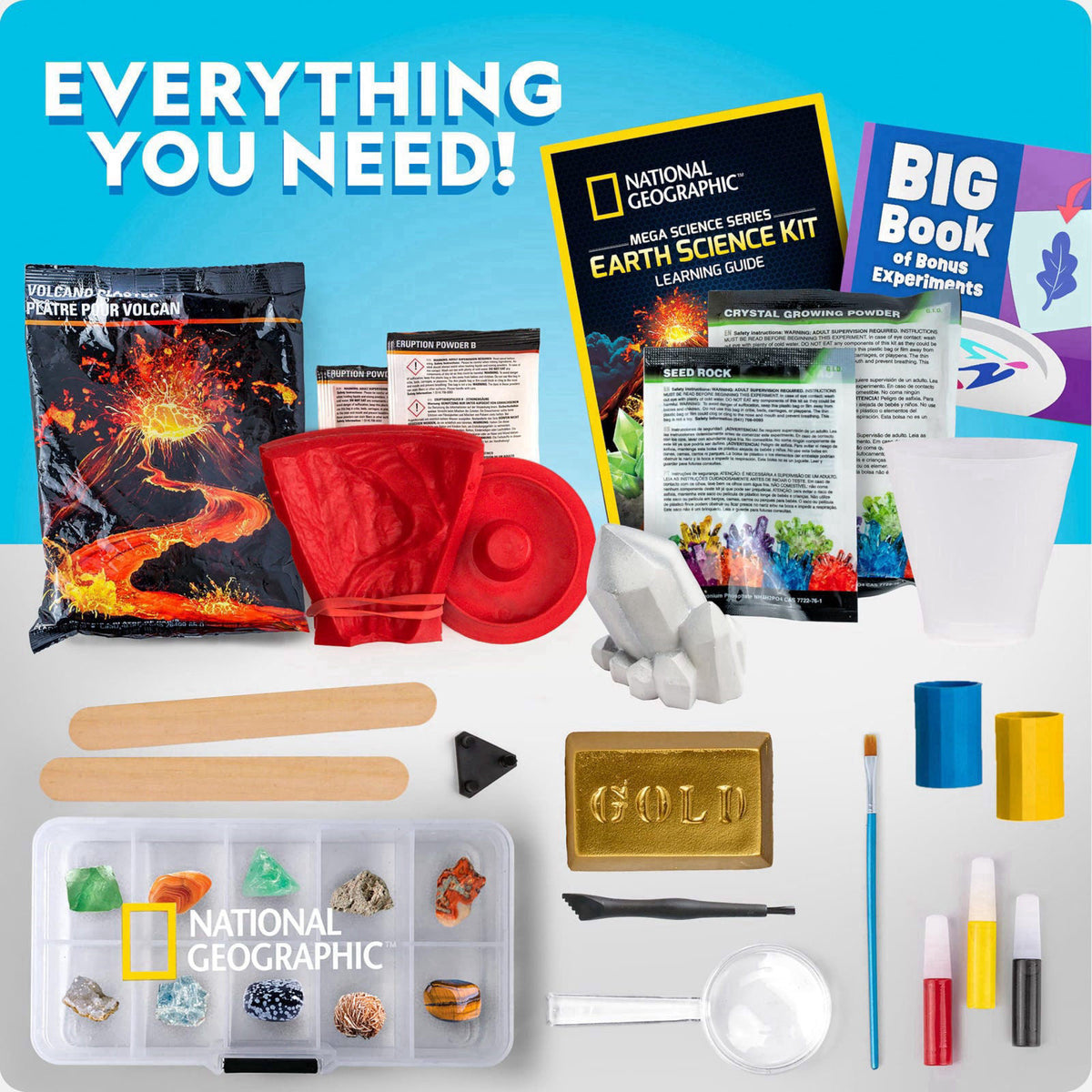 Blue Marble National Geographic Earth Science Kit with 100+ Activities for Kids 8-12 – back view and specifications