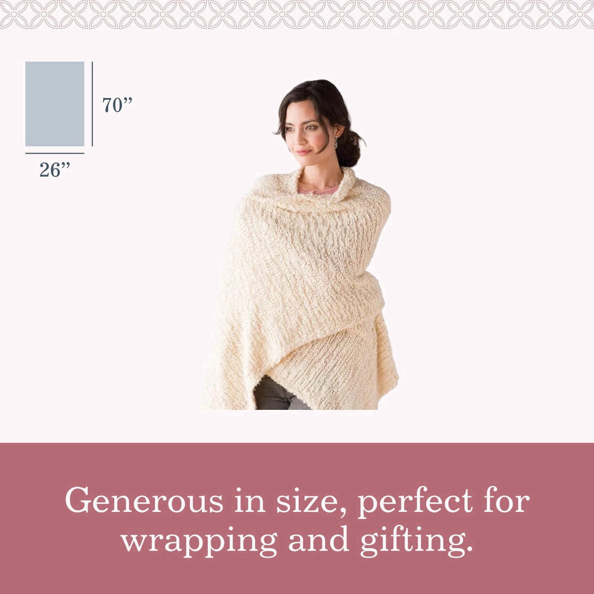 DEMDACO Giving Collection Giving Shawl with Pockets, Cool Cream, One Size – packaging and label