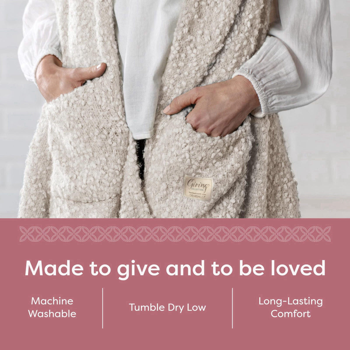 DEMDACO Giving Collection Giving Shawl with Pockets, Cool Cream, One Size – alternate angle