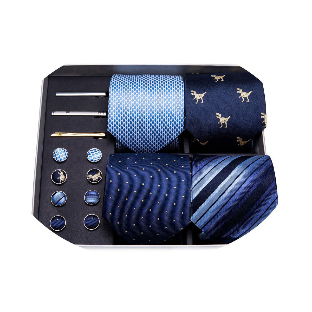 Barry.Wang 15PCS Mens Tie Sets Collection Gift Box Necktie Clips Hanky – back view and specifications